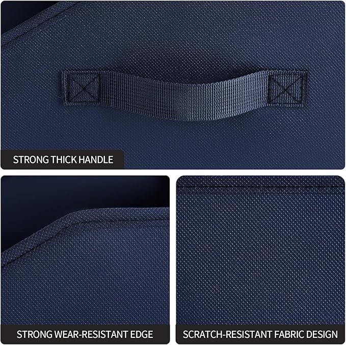Homsorout Clothes Organizers and Storage - Fabric Storage Bins with Handles, Storage Baskets for Organizing, Trapezoid Storage Cubes for Blankets, Towels, Office, 6 Pack, Navy Blue