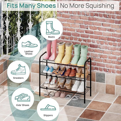 viewcare Shoe Rack for Closet, 3-Tier Small Shoe Rack for Entryway & Garage, Sturdy Metal Construction, Shoe Organizer Holds 6-9 Pairs