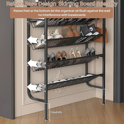 UMDONX 9 Layer Shoe Rack for 27 Pairs Shoes, Freestanding Shoe Organizer with 12 Hooks & 8 Adhesive Pads, Space-Saving Vertical Storage for Entryway and Walk-in Closet Width 27.56 inch（70cm）