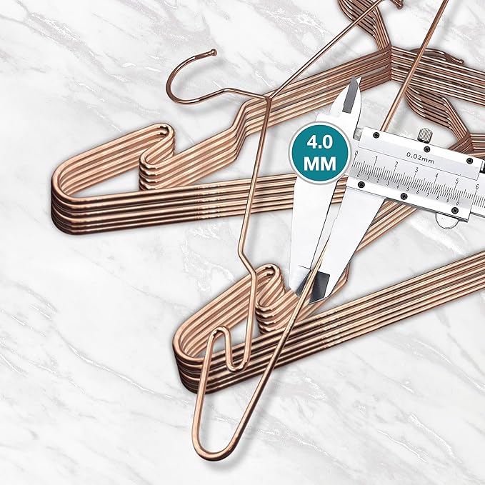 Heavy Duty Metal Hangers with Unique Hook Design Durable & Sturdy Coat Hangers 4mm Thick Withstands 25lbs Weight Smooth Finish Compact Shirt Hangers - 40 Pack Rose Gold