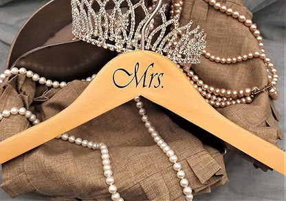 NAHANCO MRMRS20017B Bridal Hanger Set, Natural Wood Hangers with Black Imprint (Mr. and Mrs.), 17” (2 Piece Set)