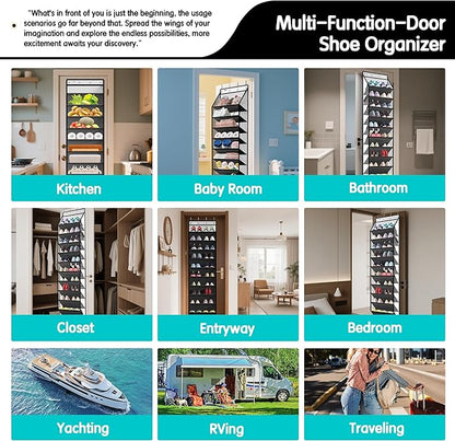 Kotkn 10 Tier Hanging Shoe Rack - Heavy Duty Behind The Door Hanging Shoe Rack, Sturdy Oxford Cloth, 20+ Pairs Over The Door Shoe Cabinet for Boots and Sneakers - Save 50% Closet Space! (Piano White)