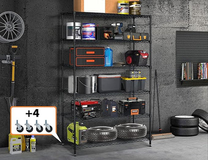 78" Storage Shelves Heavy Duty Shelving Loads 1000/6000Lbs, 6 Tier Metal Shelving Storage Utility Shelf Rack, Wide Garage Shelving, Adjustable Garage Storage Shelves for Garage Basement Warehouse