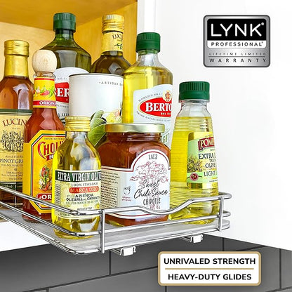 LYNK PROFESSIONAL® Pull Out Spice Organization for Cabinets - 8-3/8 inch Wide – Spice Rack for Inside Cabinets, Slide Out Spice Rack Organizer for cabinet – Pull Out Spice Rack, Sliding 1 Tier Chrome