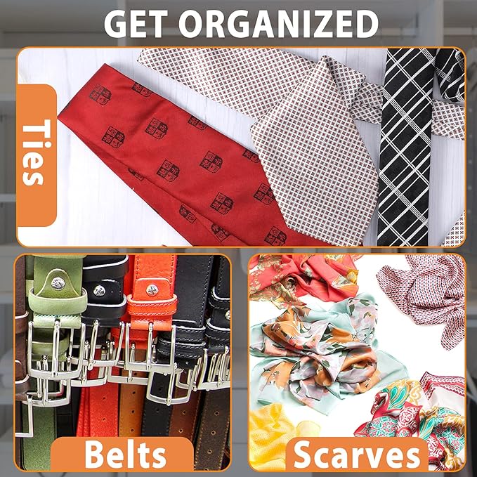 Jetec 2 Pieces Tie Rack Tie Hanger 24 Hooks Wooden Tie Rack Hanger for Closet 360 Degree Rotating Belt Holder Tie Organizer for Men Women Bras Tank Tops Camisoles(Natural Wood Color)