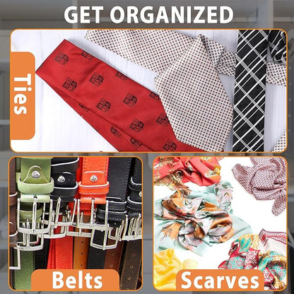 Jetec 2 Pieces Tie Rack Tie Hanger 24 Hooks Wooden Tie Rack Hanger for Closet 360 Degree Rotating Belt Holder Tie Organizer for Men Women Bras Tank Tops Camisoles(Natural Wood Color)