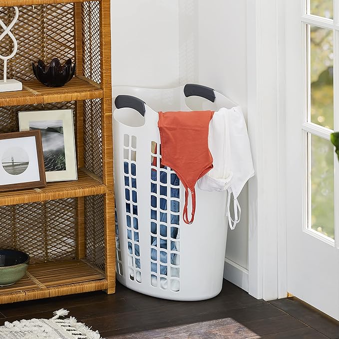 Gracious Living Easy Carry Flex Hamper, Large 87.5 Liter Lightweight Plastic Ventilated Laundry Basket Clothes Bin with Handles, White (4 Pack)