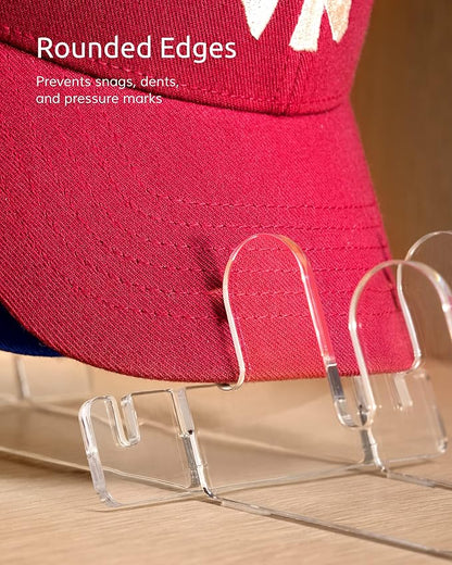 Ozueccr Baseball Hat Stand for Tabletop - 2 Pack, Adjustable Width, Holds Up to 14 Hats, 9mm Wide Brim Groove, Rounded Edges with Footpads, Cap Organizer for Closet, Dresser, Bedroom