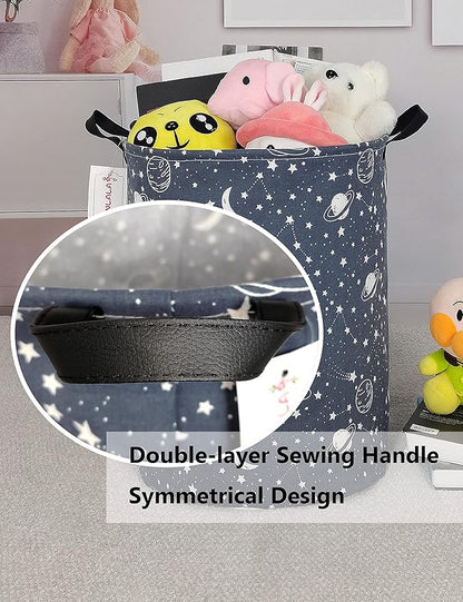 QUEENLALA Large Storage Basket,Laundry Hamper/Bathroom/Home Decor/Collapsible Round Storage Bin,Boys and Girls Hamper/Boxes/Clothing(Round-blue-starry sky)