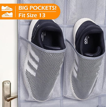 MISSLO 35 Large Pockets Over The Door Shoe Organizer Sturdy Oxford Fabric Hanging Shoe Rack Grey