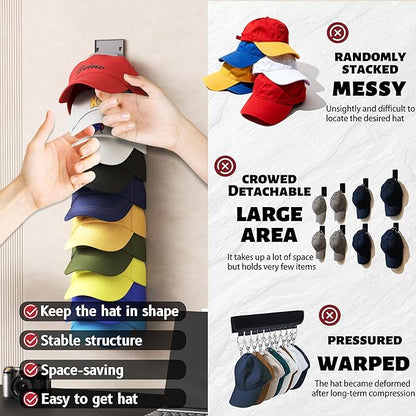 Hat Organizer Hold up to 20 Hats, 2 Pack Hat Rack for Wall with Strong Adhesive, Hat Organizer for Baseball Caps Display for Door Closet, Hat Hanger Holder Multilayer Two Mounting Option(White)