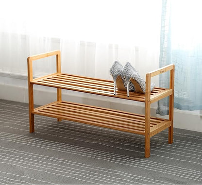 Mosa Natural Bamboo 2-Tier Shoe Rack (27.6" X 10.2" X 15.7"), Wood Shoe Shelf Wooden Shoe Storage Organizer