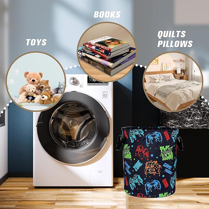Game Machine Laundry Basket Funny Color Foldable Oxford Cloth Tote Bag Laundry Hamper Clothes Storage Bucket Organizer For Bathroom/Laundry Storage/Bedroom Storage Basket 17.7x13.7