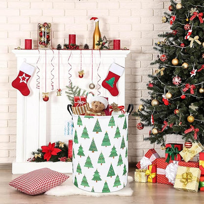 Laundry Basket Canvas Fabric Collapsible Organizer Basket for Storage Bin Toy Bins Gift Baskets Bedroom Clothes Children Nursery Hamper (Christmas Tree)