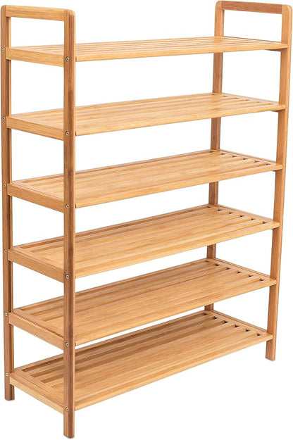 BIRDROCK HOME Free Standing Bamboo Shoe Rack | 6 Tier | Wood | Closets and Entryway | Organizer | Fits 18 Pairs of Shoes
