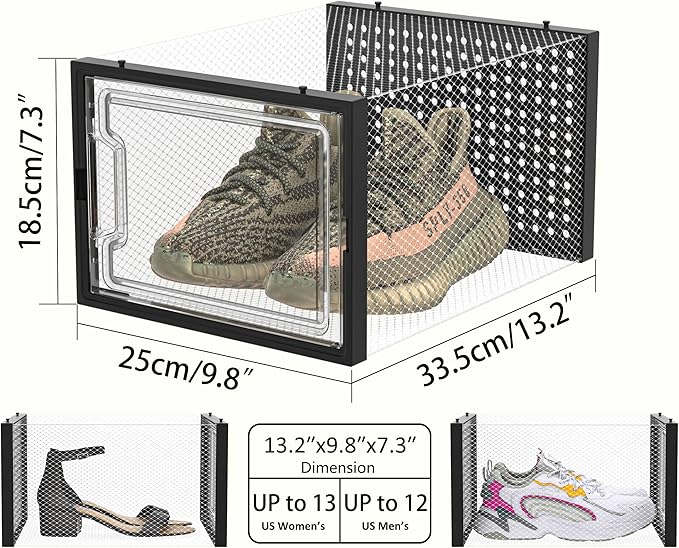 HOMIDEC Shoe Storage, 12 Pack Shoe Organizer for Closet, Shoe Boxes Clear Plastic Stackable Shoe Containers with Lids for Size 13
