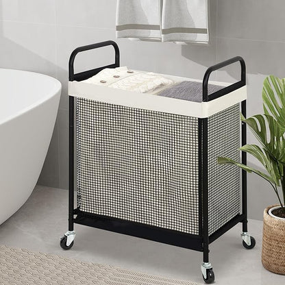 STO STO Laundry Hamper 2 Section, 100L Rolling Laundry Sorter Cart with Removable and Washable Liner Bag, Clothes Hamper with Wheels and Metal Handle for Laundry Room and Bedroom