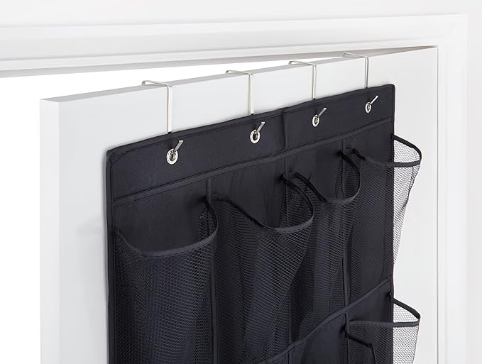 Shoe Organizer, Over The Door Hanging Closet Rack | 24 Large Mesh Pockets Fit Up To Size 14 | Strong Metal Hooks | Sturdy Black Fabric Holder| Perfect Storage For Trainers, Boots, Sandals