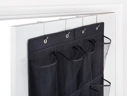Shoe Organizer, Over The Door Hanging Closet Rack | 24 Large Mesh Pockets Fit Up To Size 14 | Strong Metal Hooks | Sturdy Black Fabric Holder| Perfect Storage For Trainers, Boots, Sandals