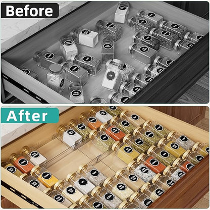 MIUKAA Acrylic Spice Drawer Organizer, 5 Tier - 10 Pack Seasoning Organizer for Drawer, Expandable From 13" to 26" Kitchen Drawer Spice Rack (Jars not Included)