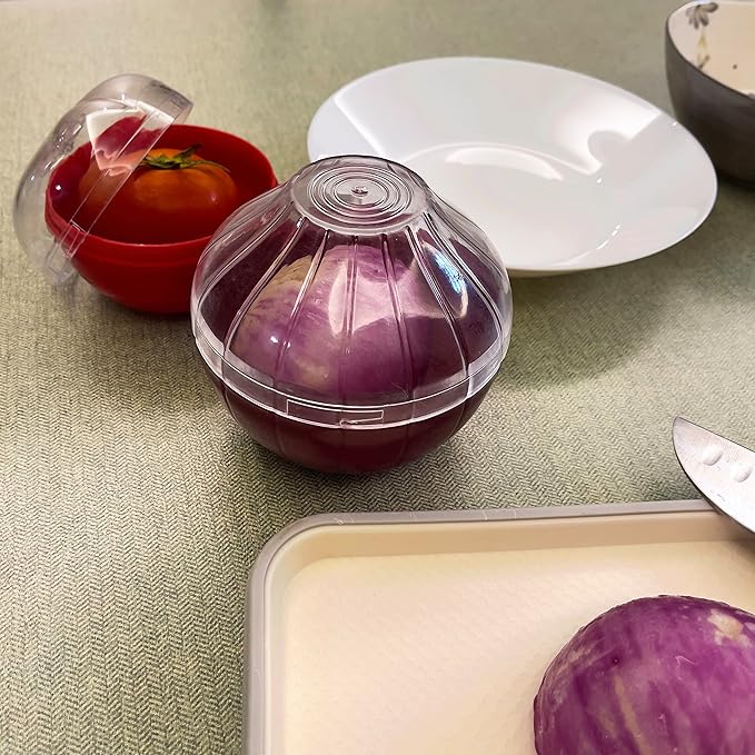 2PCS Fruit and Vegetable Shaped Savers Onion and Tomato Storage Containers for Fridge Vegetable Crisper Makes Food Stays Fresh Longer