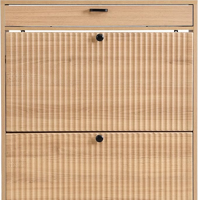 XIAO WEI Shoe Cabinet, Shoe Storage Organizer Cabinet with 2 Flip Wavy Line Drawers, Freestanding Shoe Rack with Adjustable Shelf for Entryway, QH242-1