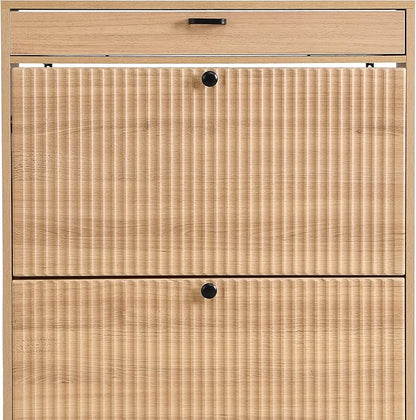 XIAO WEI Shoe Cabinet, Shoe Storage Organizer Cabinet with 2 Flip Wavy Line Drawers, Freestanding Shoe Rack with Adjustable Shelf for Entryway, QH242-1