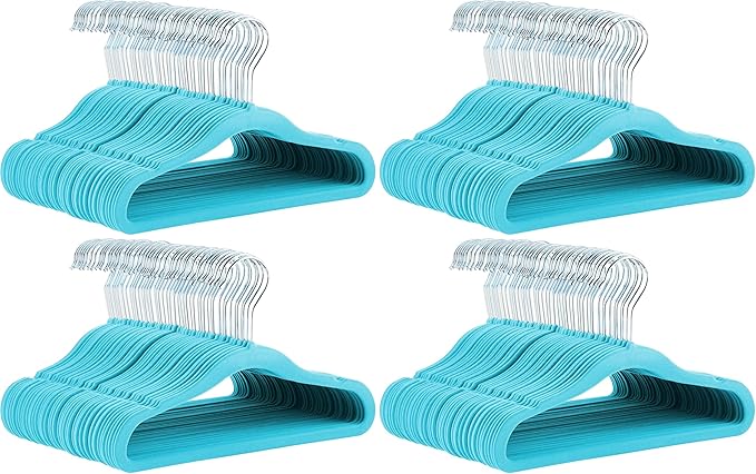 Amazon Basics Kids Velvet, Non-Slip Clothes Hangers for Infant and Toddler, 11.6 inches (for Baby Clothes), 50 Count, Blue (Pack of 4)