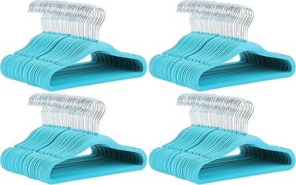 Amazon Basics Kids Velvet, Non-Slip Clothes Hangers for Infant and Toddler, 11.6 inches (for Baby Clothes), 50 Count, Blue (Pack of 4)