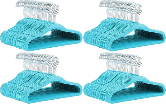 Amazon Basics Kids Velvet, Non-Slip Clothes Hangers for Infant and Toddler, 11.6 inches (for Baby Clothes), 50 Count, Blue (Pack of 4)