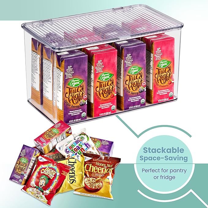Sorbus 3 Pack Clear Plastic Storage Bins with Lids - Stackable Refrigerator Organizer - Pantry Organizer - Fridge Organization - Cabinet Organizers Containers Storage box for Kitchen (Sizes: L,M,S)