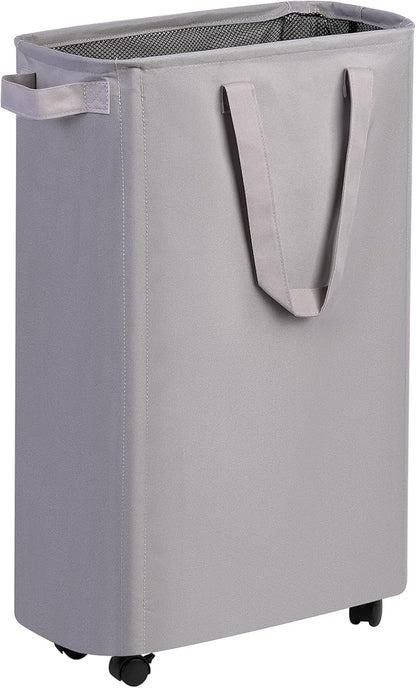 efluky Slim Laundry Hamper with Wheels, Rolling Laundry Basket for Clothes, Small Laundry Basket for Bedroom, Dorm and Laundry Room, 60L (12.7 Gallons) Grey