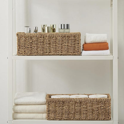 Vagusicc Wicker Storage Basket, Hand-Woven Seagrass Wicker Baskets with Handles, Toilet Paper Basket for Toilet Tank Top, Small Wicke Baskets for Organizing Shelves, 2-Pack, Seagrass