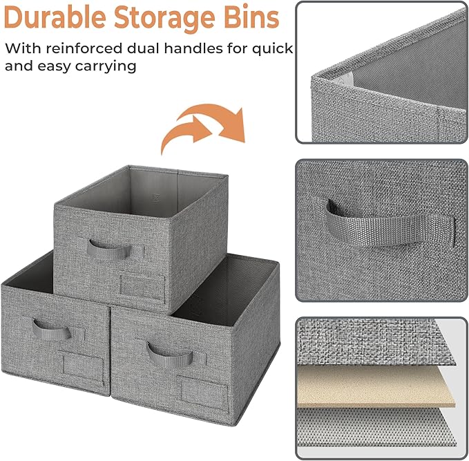 GRANNY SAYS Storage Basket for Shelves, Closet Clothes Bins with Label Holders, Fabric Storage Bin for Bedroom, Decorative Storage Boxes for Organizing, Dark Gray, Medium, 3-Pack