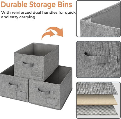 GRANNY SAYS Storage Basket for Shelves, Closet Clothes Bins with Label Holders, Fabric Storage Bin for Bedroom, Decorative Storage Boxes for Organizing, Dark Gray, Medium, 3-Pack