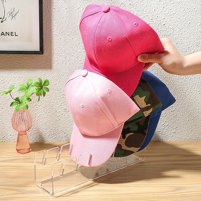Hat Organizer 2 Pcs Hat Stand for Baseball Caps No Install Baseball Cap Holder Acrylic Hat Organizer for Baseball Caps for 14 Baseball Caps Hat Rack for Bedroom Closet Dresser (Clear)