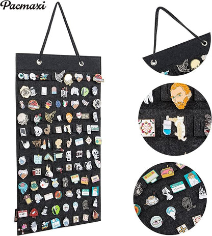 PACMAXI Hanging Brooch Pin Organizer, Display Pins Storage Case, Brooch Collection Storage Holder, Holds Up to 96 Pins.(Not Include Any Accessories) (S-96 Slots, Dark gray, Small)