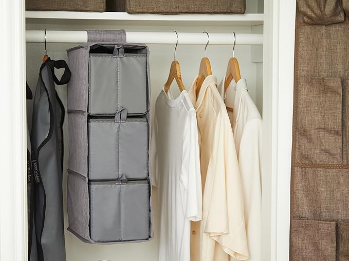 Covermates Keepsakes Hanging Shoe Organizer Set – Heavy Duty Closet Shelves for Shoes, Sweaters, and Accessories – Includes Trays with Dividers – Vertical Wardrobe Storage, Grey Heather