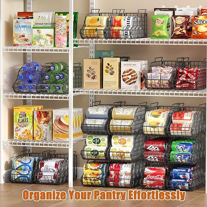 Sonyabecca 6-Pack Can Storage Organizer Pantry, Stackable Kitchen Canned Food Holder With Handles, Can Organizer For Pantry Countertop Cabinet, Beverage Drink Pop Soda Can Dispenser Patent Pending