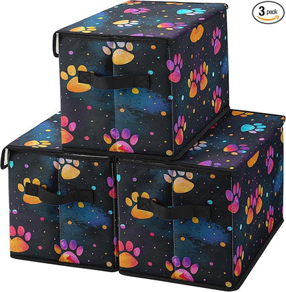 Stackable Clothes Storage Bins with Lids,Closet Organizers Fabric Printing Box for Home and Office,Blanket Clothes Organizers,Under Bed Storage Containers 3 Pack.