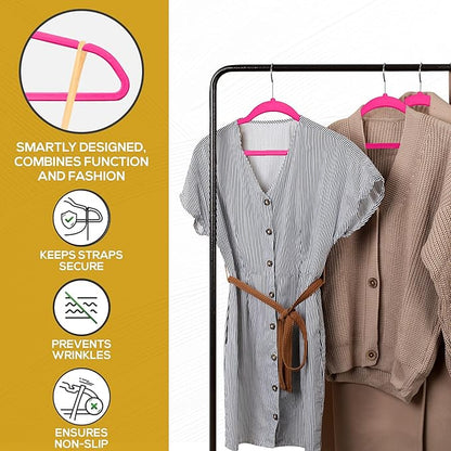 Techzoo Premium Velvet Hangers 50 Pack Ultra Thin Non Slip Adult Felt Space Saving Suit Hanger for Closet Heavy Duty Coat Pants Jackets Dress Hangers 360° Swivel Hook Hold Upto 10 lbs Dark Pink
