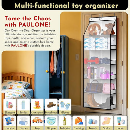 PAULONE 6-Tier Over Door Organizer 71" Tall – Hanging Storage with 2 Sizes of Large Deep Pockets (24.3" W x 8.9" D), 98 lbs Capacity, for Bedroom Closet, Bathroom, Nursery & Kitchen