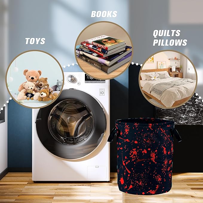 Blood Splattered Laundry Basket Blood Pattern Foldable Oxford Cloth Funny Tote Bag Laundry Hamper Clothes Storage Bucket Organizer For Bathroom/Laundry Storage/Bedroom 17.7x13.7 Inch