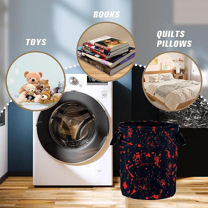 Blood Splattered Laundry Basket Blood Pattern Foldable Oxford Cloth Funny Tote Bag Laundry Hamper Clothes Storage Bucket Organizer For Bathroom/Laundry Storage/Bedroom 17.7x13.7 Inch