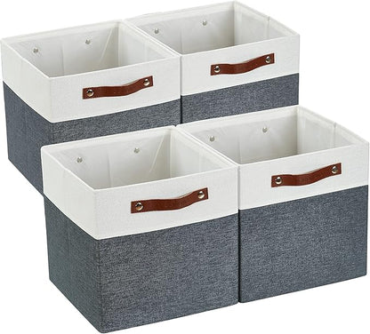 DECOMOMO Fabric Cube Storage Bins - Storage Baskets for Shelves, Cube Storage Organizer for Kallax and Cubbies (Slate Grey & White, 11 inch Cube) - 4 Pack