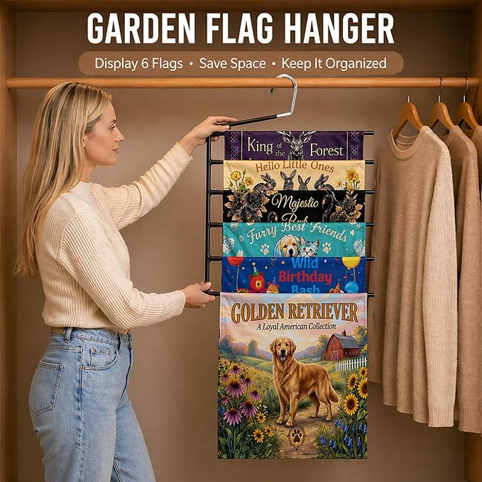 5 Pack 6-Tier Garden Flag Storage Organizer, Space Saving Storage for Bedroom, Garage & Home, Wrinkle-Free Design for Seasonal Flags, Pants, Jeans & Ties, Gift Idea for Home Organization.