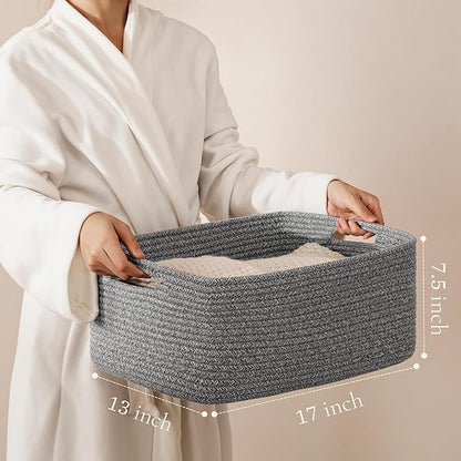 UBBCARE 2 Pack Storage Baskets for Shelves, Large Woven Storage Baskets, Dog Toy Bins, Baskets for Organizing Clothes, Towels, Books, Blanket, 17"L x 13"W x 7.5"H, Grey