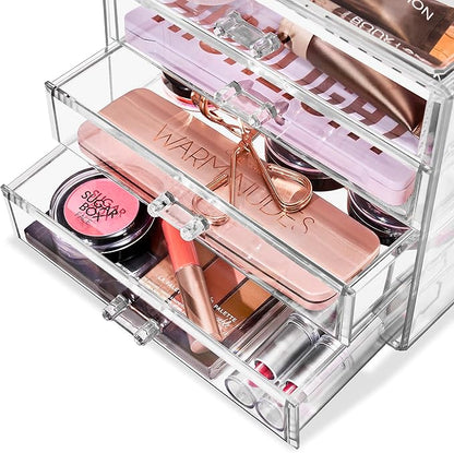Sorbus Acrylic Makeup Organizer Set, 4-Drawer Vanity & Countertop Cosmetic Storage with Wide Drawers, Clear Makeup Storage for Brushes, Lipsticks, Jewelry – Holiday Gift for Women & Teens