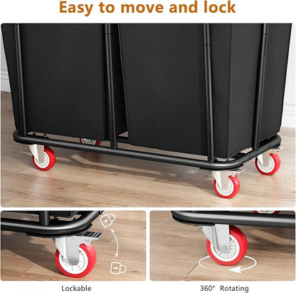 Gewudraw Large Laundry Hamper with Wheels, 2 Bag 360L Big Rolling Laundry Basket Sorter Cart, Extra Large Clothes Hamper, Heavy Duty Laundry Basket Organizer for Laundry Room, Bathroom