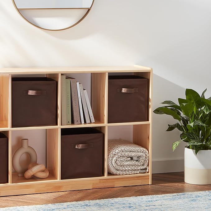 Amazon Basics Collapsible Fabric Storage Bins with Handles, Cube Organizer, Lightweight Fabric, 10.5"x10.5"x11", Brown, 6-Pack